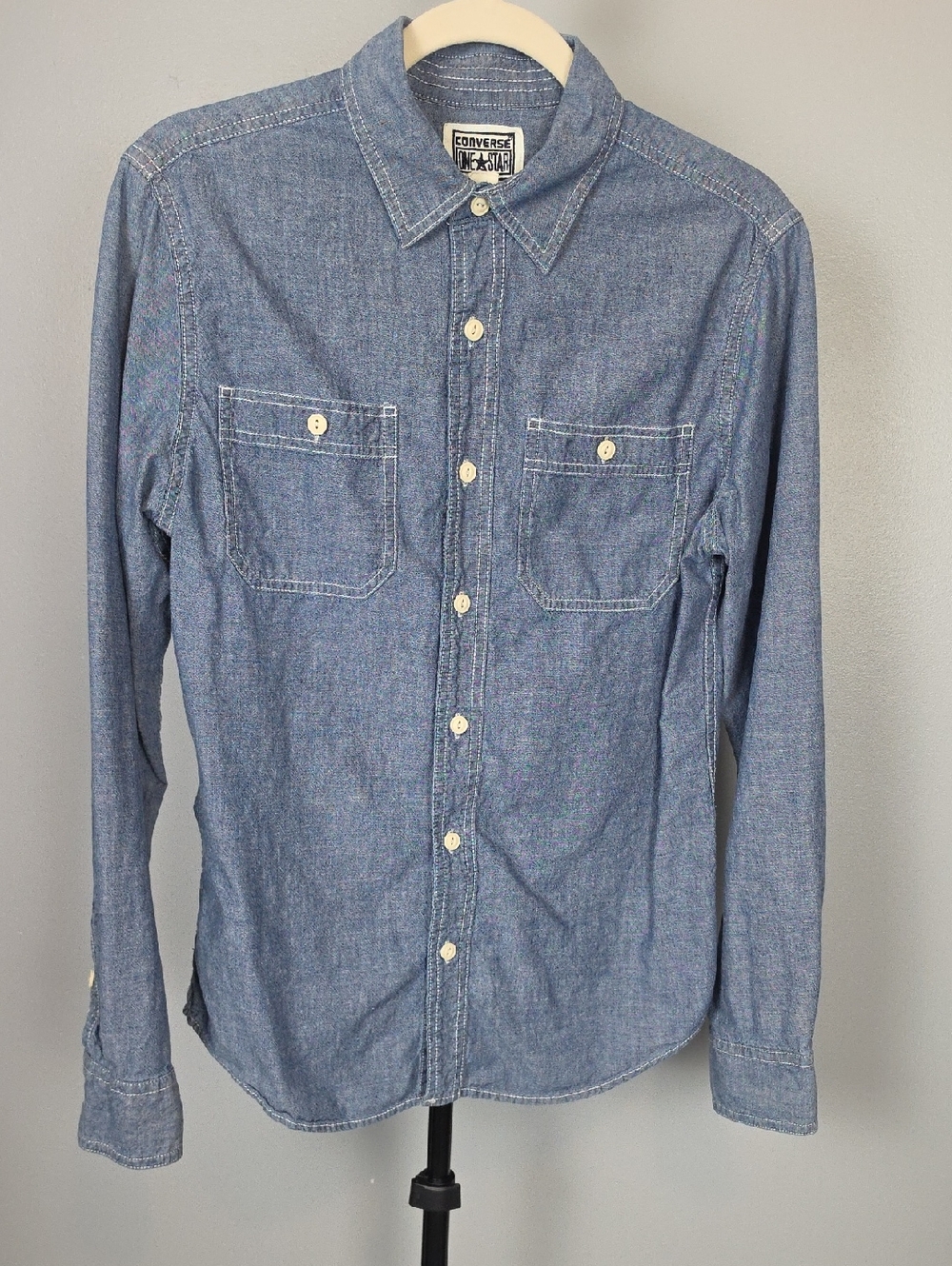 Converse One Star Men's Chambray Button Down LS Shirt 100% Cotton Size S